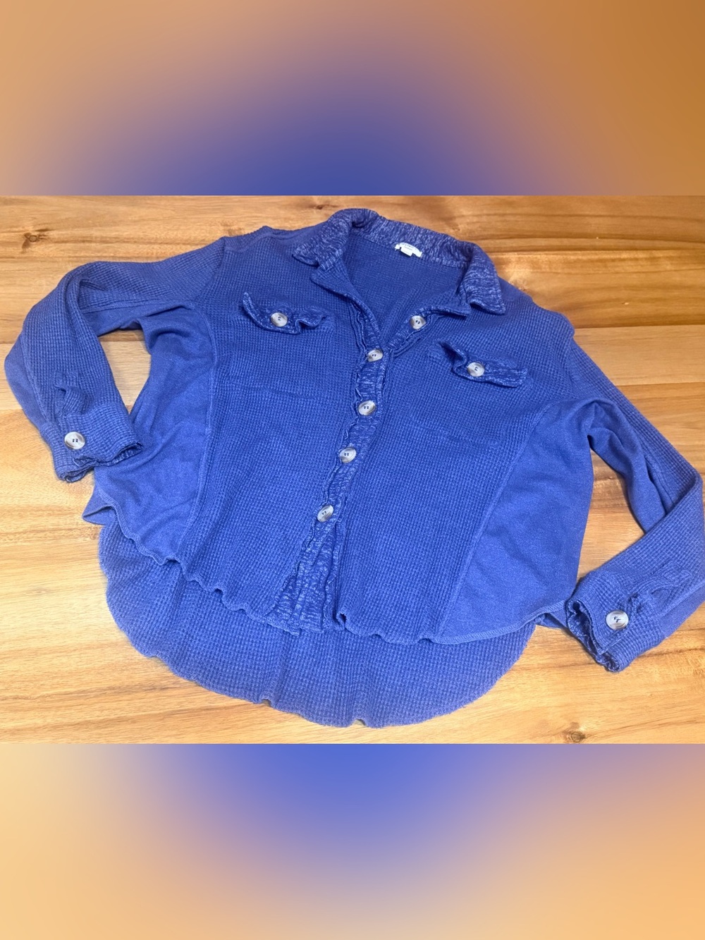 Dylan by True Grit Ryder Waffle Shacket Button Up Shirt Jacket Blue Women's M